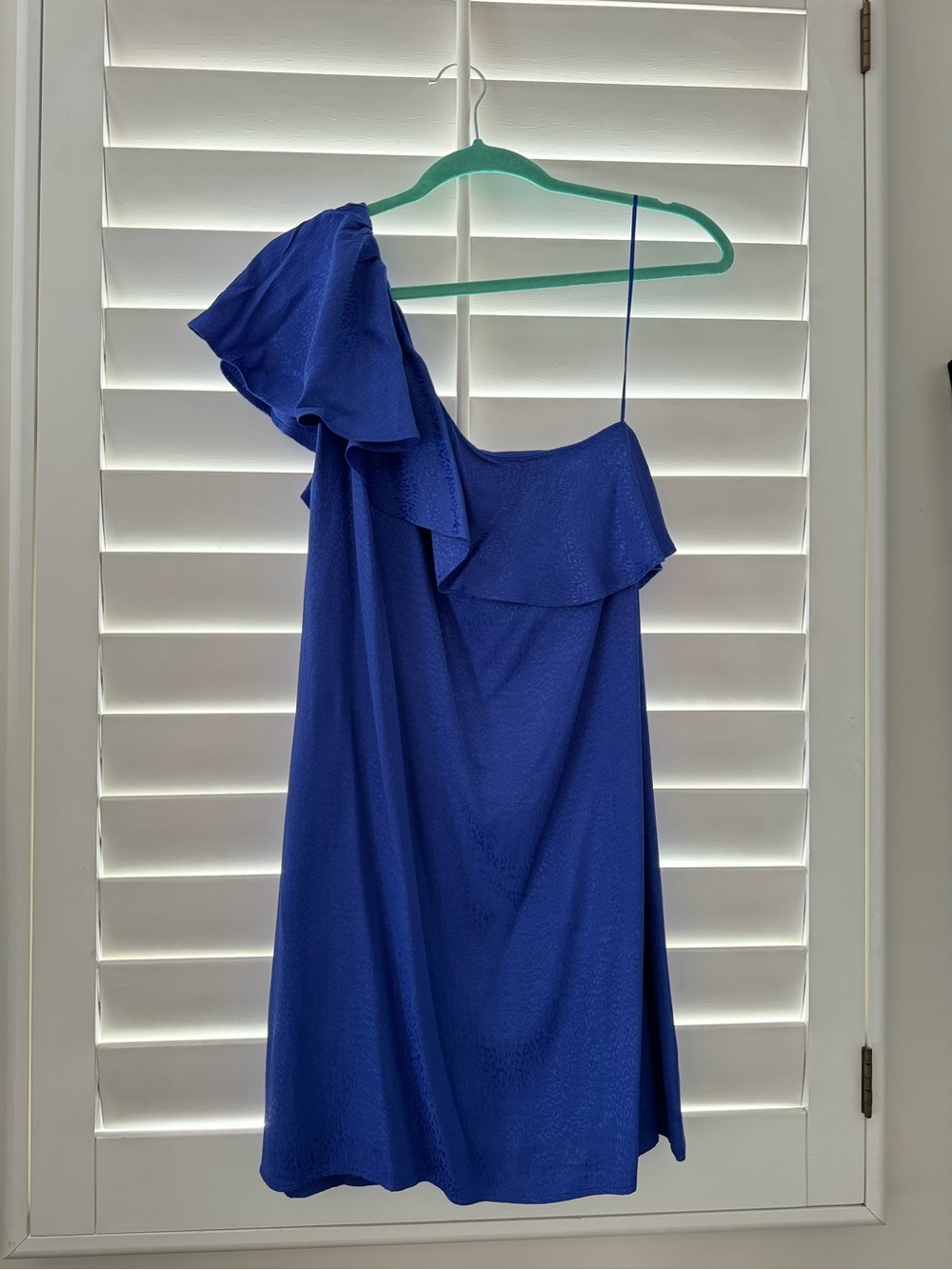 Anthropologie Cobalt One-Shoulder Ruffle Dress